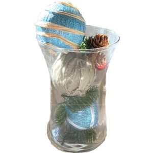 Decorative Vase Centerpiece Holiday Orbs Balls Greenery Pine Cones Ornaments
